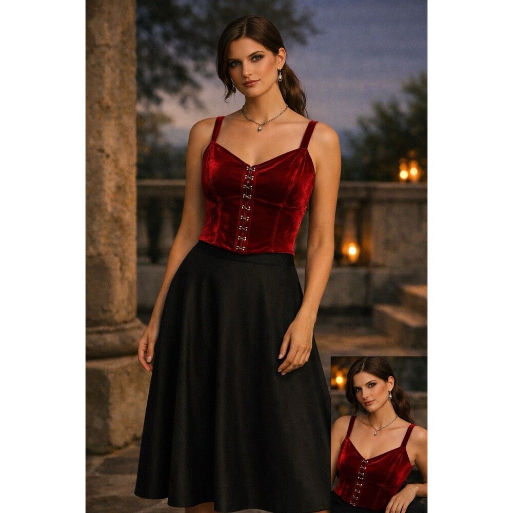 Torrid Night Fall Red Velvet Tank Camisole Bustier Top Whimsygoth Goth Sz 4X